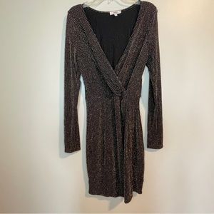 Area Stars Black Metallic Faux wrap dress size S